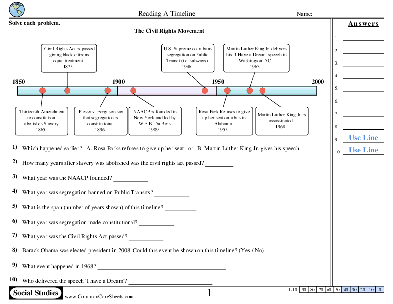 Horizontal Timelines worksheet